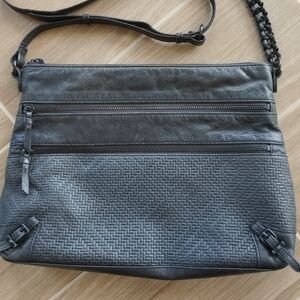 Elliott Lucca Black Woven-Front Crossbody Bag